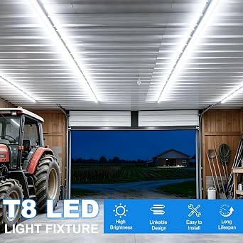 SHOPLED 8FT LED Shop Light, 80W 10800LM 6000K Linkable, Dual-Row LED Chips