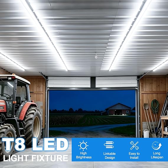 SHOPLED 8FT LED Shop Light, 80W 10800LM 6000K Linkable, Dual-Row LED Chips