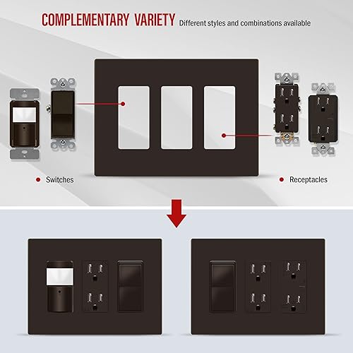 Miniatura 188 de ENERLITES SI8834-BK - Placa de pared decorativa sin tornillos, cubierta de enchufe segura, 4 entradas, 4.68 x 8.30 pulgadas (alto x largo), Negro