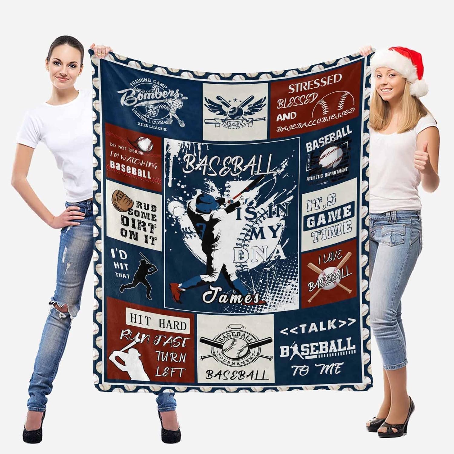 InterestPrint Personalized Baseball Blanket with Name Number for Sofa Couch Wall Decor, Baseball Gifts for Boys Son Daughter Mom Dad, Great Gifts for Baseball Players Baseball Lovers Baseball Fans