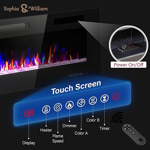 Miniatura 3 de Sophia & William Chimenea eléctrica de 72 pulgadas montada en la pared y empotrada, calentador eléctrico ultrafino de 3.86 pulgadas con control