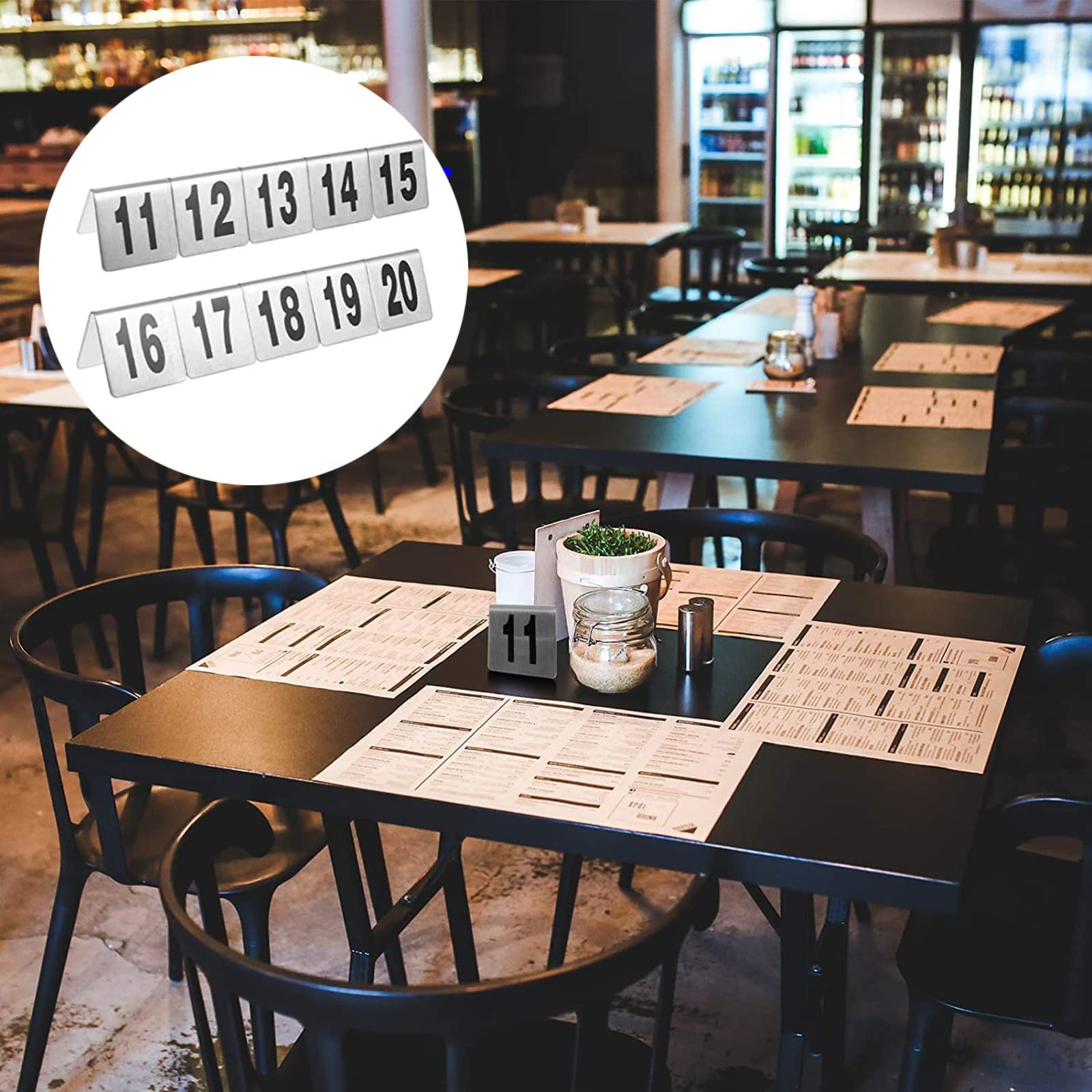 Letreros para mesa de restaurante, soportes para números de mesa estilo carpa de acero inoxidable, usos para restaurantes, cafeterías, pizzerías, número 1-20/50/100, tarjetas de números de mesa a