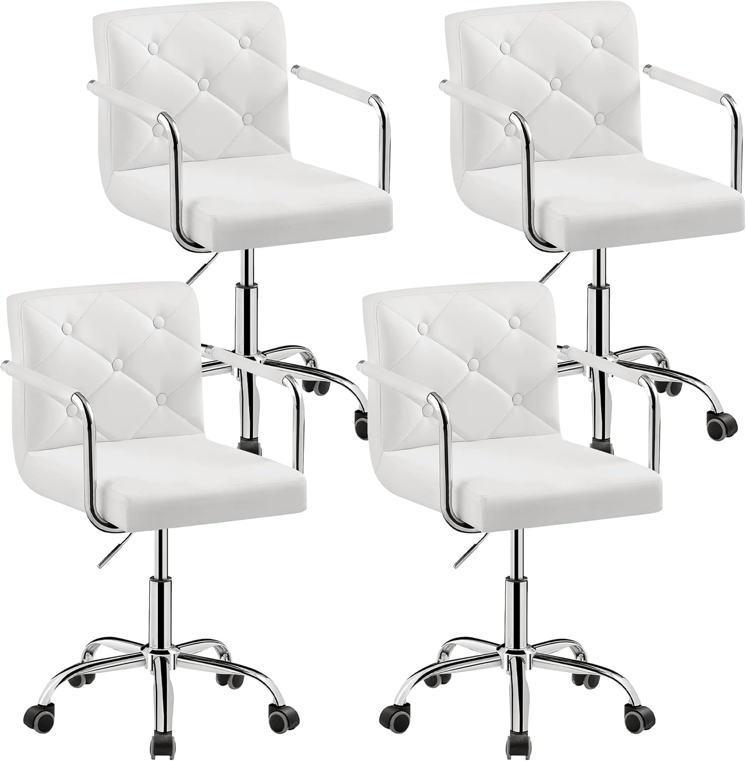 VECELO White Rolling Work Chair for Home Office Desk Adjustable Height with Wheels for Study/Task 360°Swivel Mid Back, Set of 4 Set of 4 White