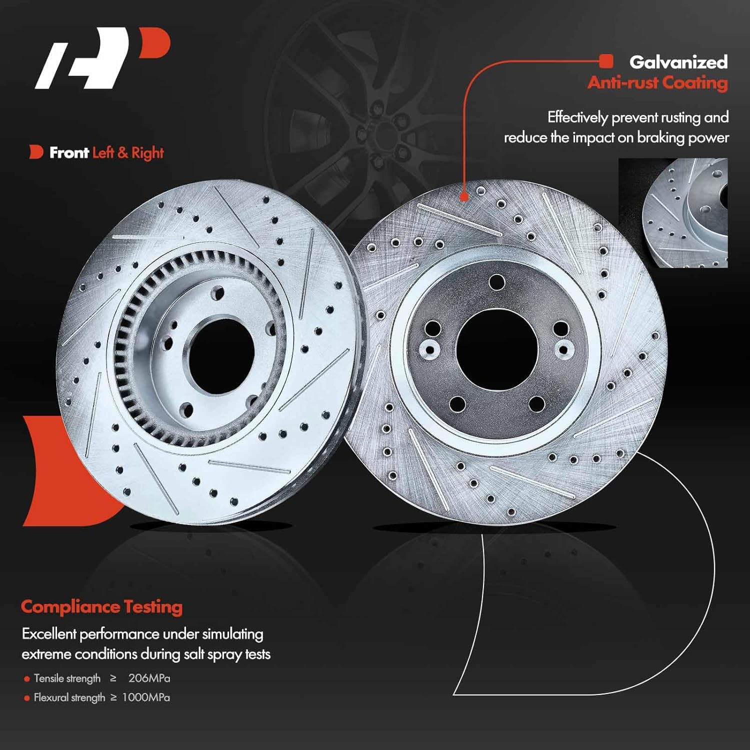 A-Premium Front and Rear Drilled and Slotted Disc Brake Rotors Compatible with Select Hyundai and Kia Models - Sonata 2006-2016, Optima 2011-2015, 4-PC Set