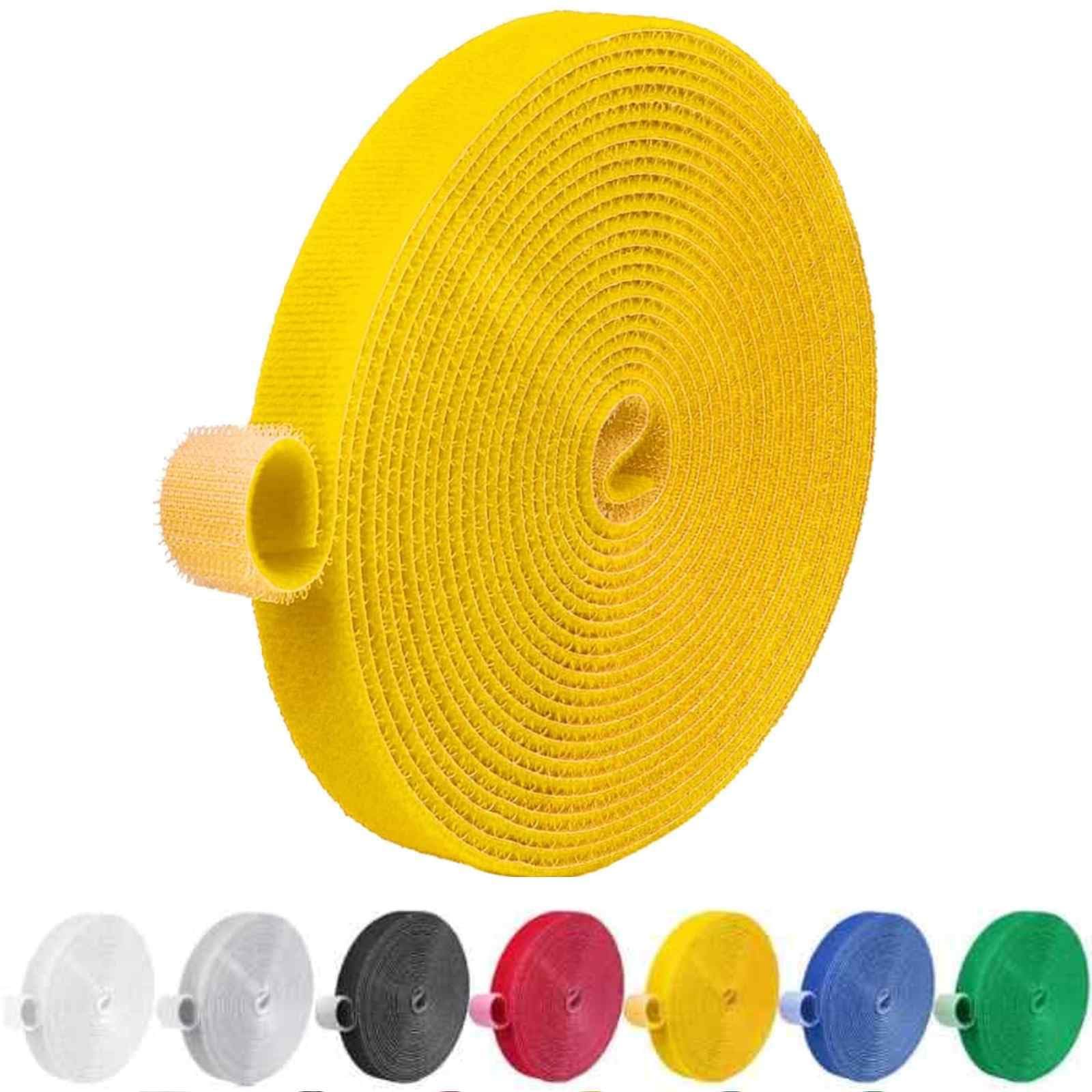 IFNOW 32FT Reusable Fastening Tape Cable Ties Double-Sided Hook-and-Loop Cable Management Tape Strength and Durability 0.4''/Width (1, Yellow)