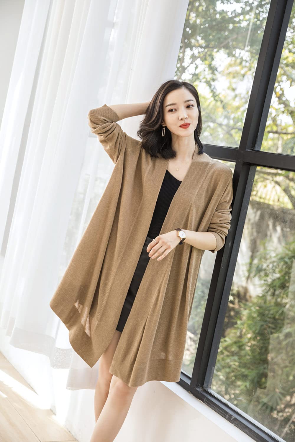 Kardigany Damskie Długie Dzianinowe Kardigany Damskie Płaszcz Kimono Gładki Khaki Lniany Kardigan Długi Rękaw Kardigan Z Otwartym Przodem Wiosenny Luźny Plażowy Narzutka Kurtka Do Noszenia Na Co Dzie