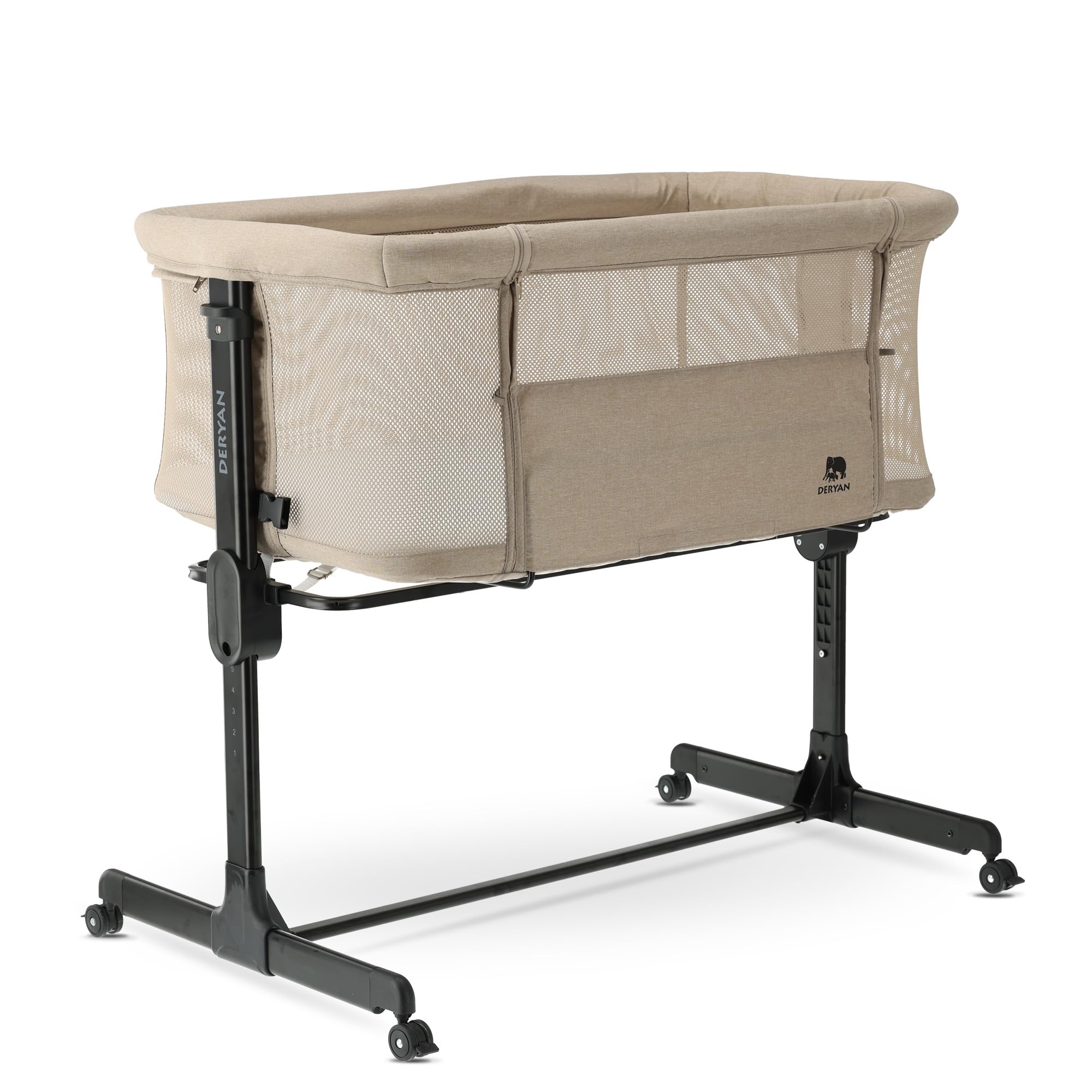 Deryan Snoozy Cuna 3 en 1 hasta 9 kg - Cuna de colecho - Cama Mecedora - Regulable multialturas y reclinable - 4 Ruedas con Freno, Colchón Ergonómico - Seguridad y Confort para bebé - Crema