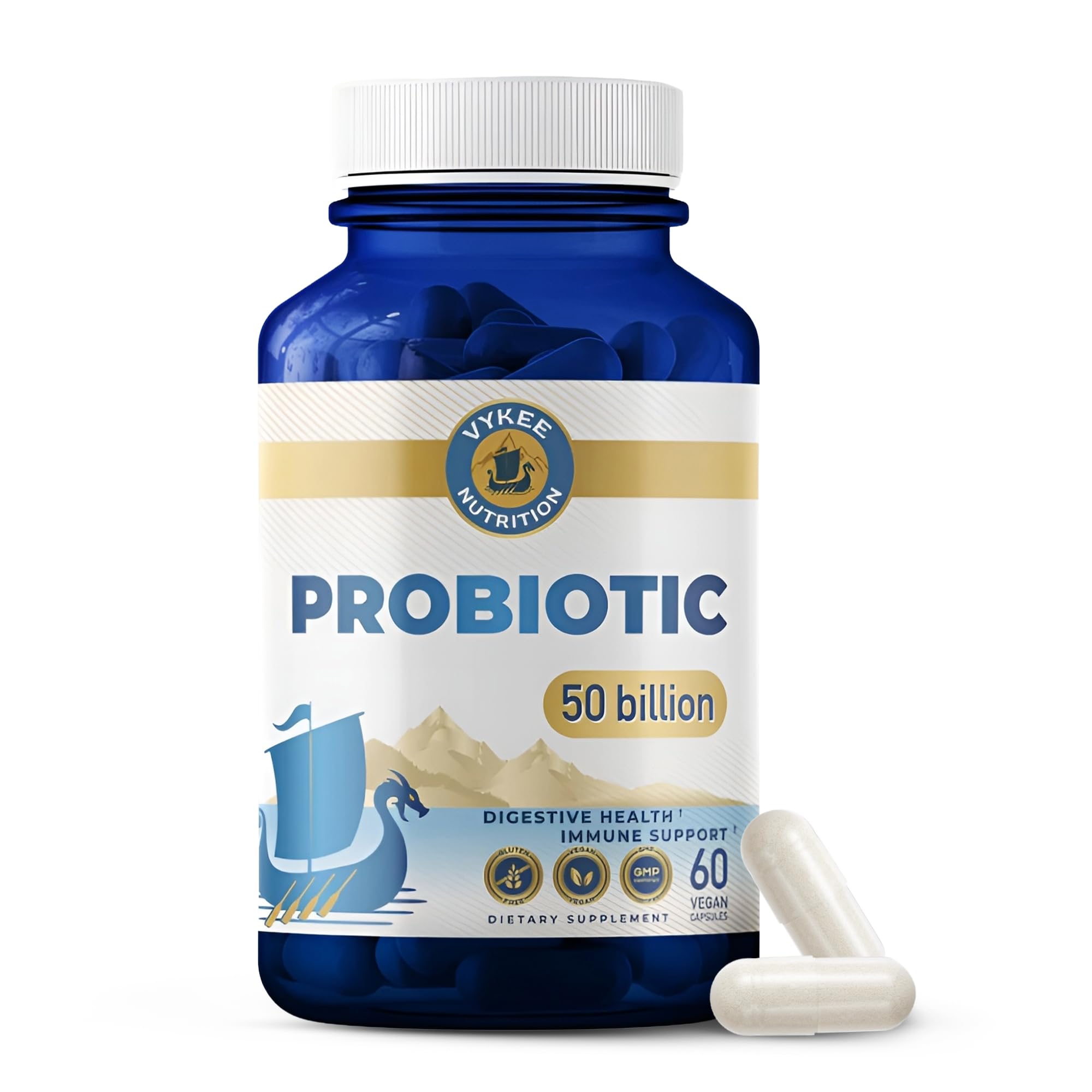 Vykee Nutrition Daily Probiotic Capsules 50 Billion CFU with Prebiotic and 11 Strain Formula for Digestive Support and W