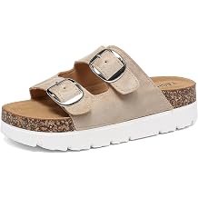 YorFotMae Womens Platform Sandals, Cork Footbed Slides with Double Buckles