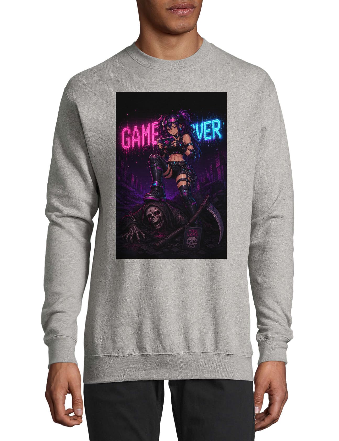 Gamer Dominates Over Grim Mietitore Maglione Cotone Felpa Pullover Maglione Grigio