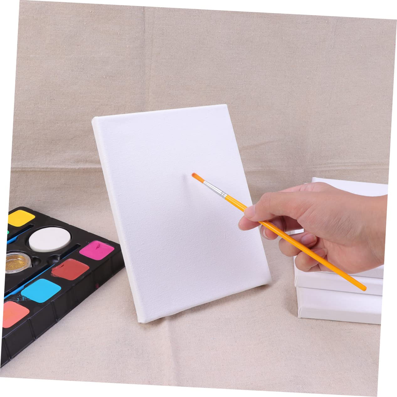 NUOBESTY Lot de 10 Toiles à Peindre Blanches en Coton Cadre en Bois, Toile Tendue pour Peinture à L'huile et Dessin, pour Artistes et Loisirs Créatifs