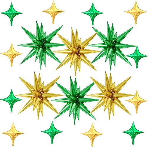 Miniatura 32 de 18 globos de estrella rojos, verdes y dorados, globos de aluminio de estrellas de Navidad con 6 globos de estrella en explosión de 22 pulgadas, 12