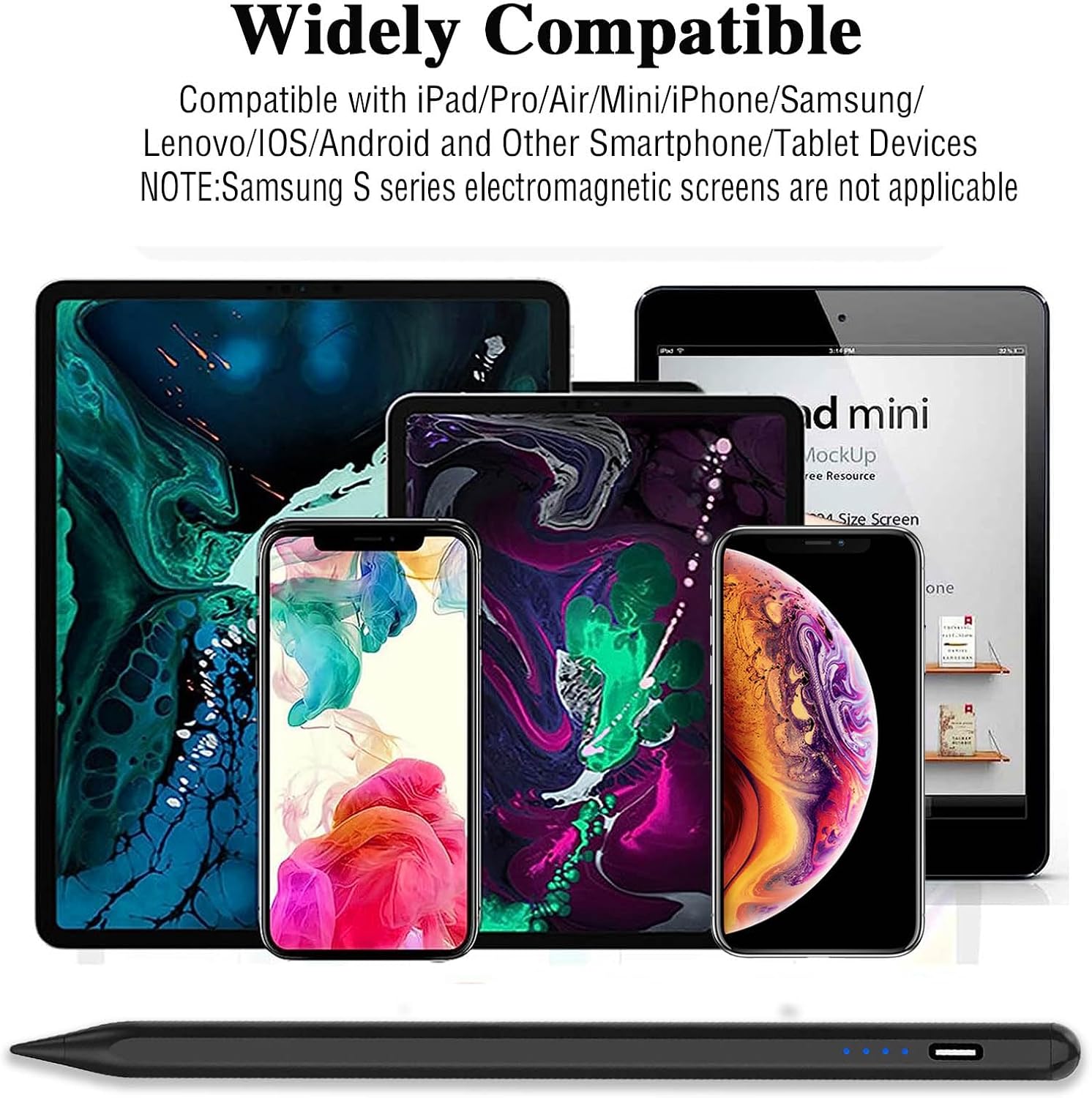 Active Stylus Pens for Touch Screens Rechargeable Tablet Pen POM Tip Magnetic iPad Pencil Universal Stylus Pen for iPad/Pro/Air/Mini/iPhone/Samsung/Lenovo/IOS/Android and Other Smartphone Device-Black