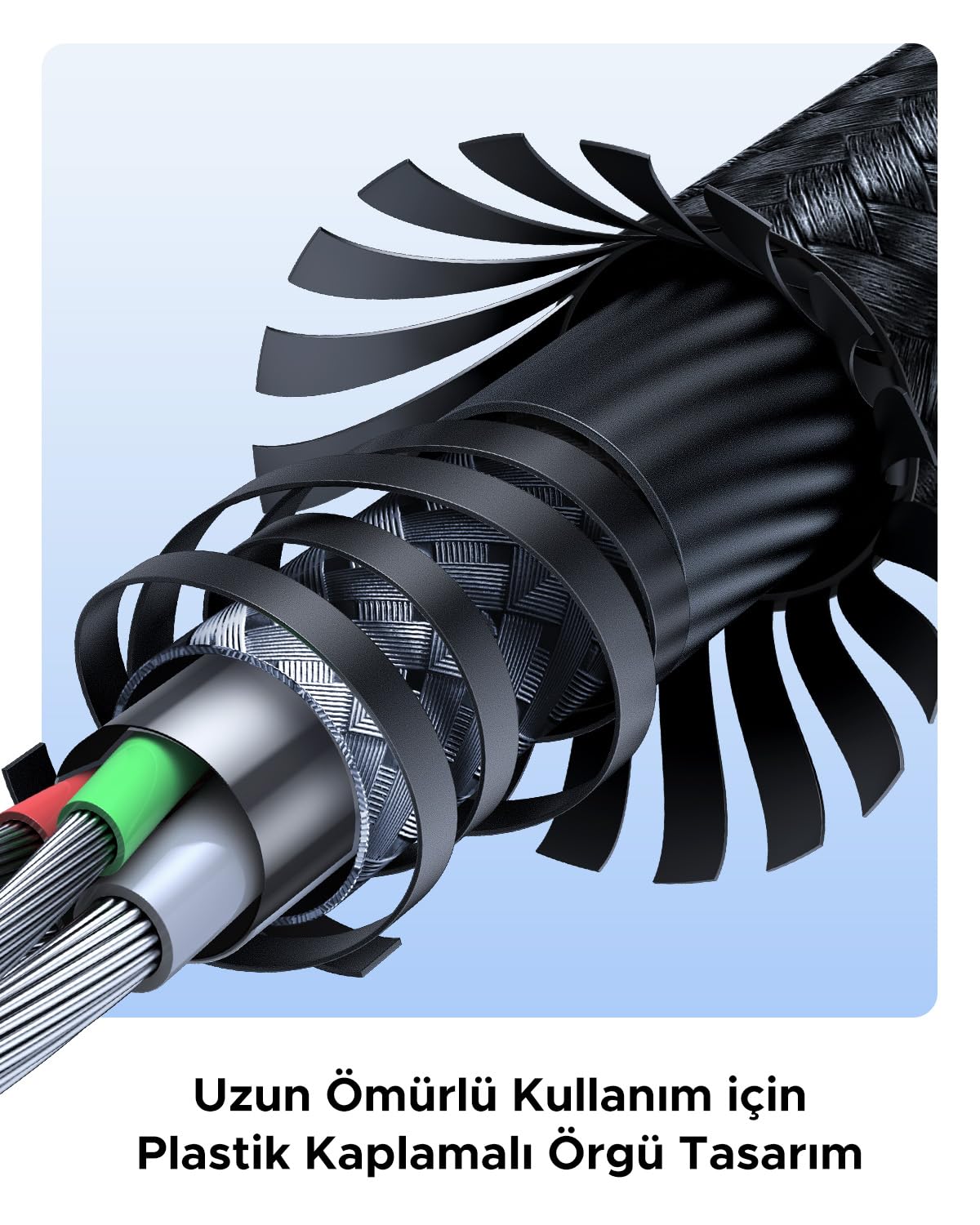 UGREEN USB-C 60W 3A QC PD Örgülü Hızlı Şarj Kablosu, 2 Metre, Beyaz, 35254