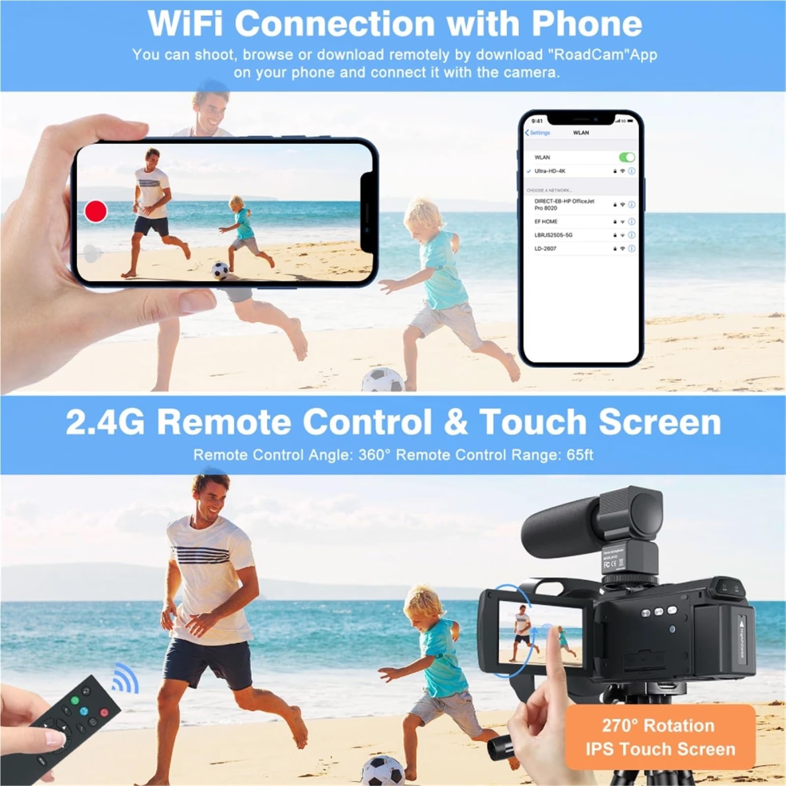 Videocamera, Videocamera 4K 48MP UHD WiFi IR Visione notturna Vlogging Camera for YouTube Zoom digitale 16X Touch Screen