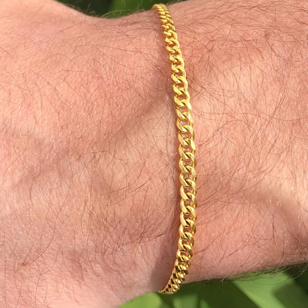 Real Genuine 1/20 14K Yellow Gold GF Cuban Link Bracelet 3 mm 7 Inch for Men and Women - Image 2