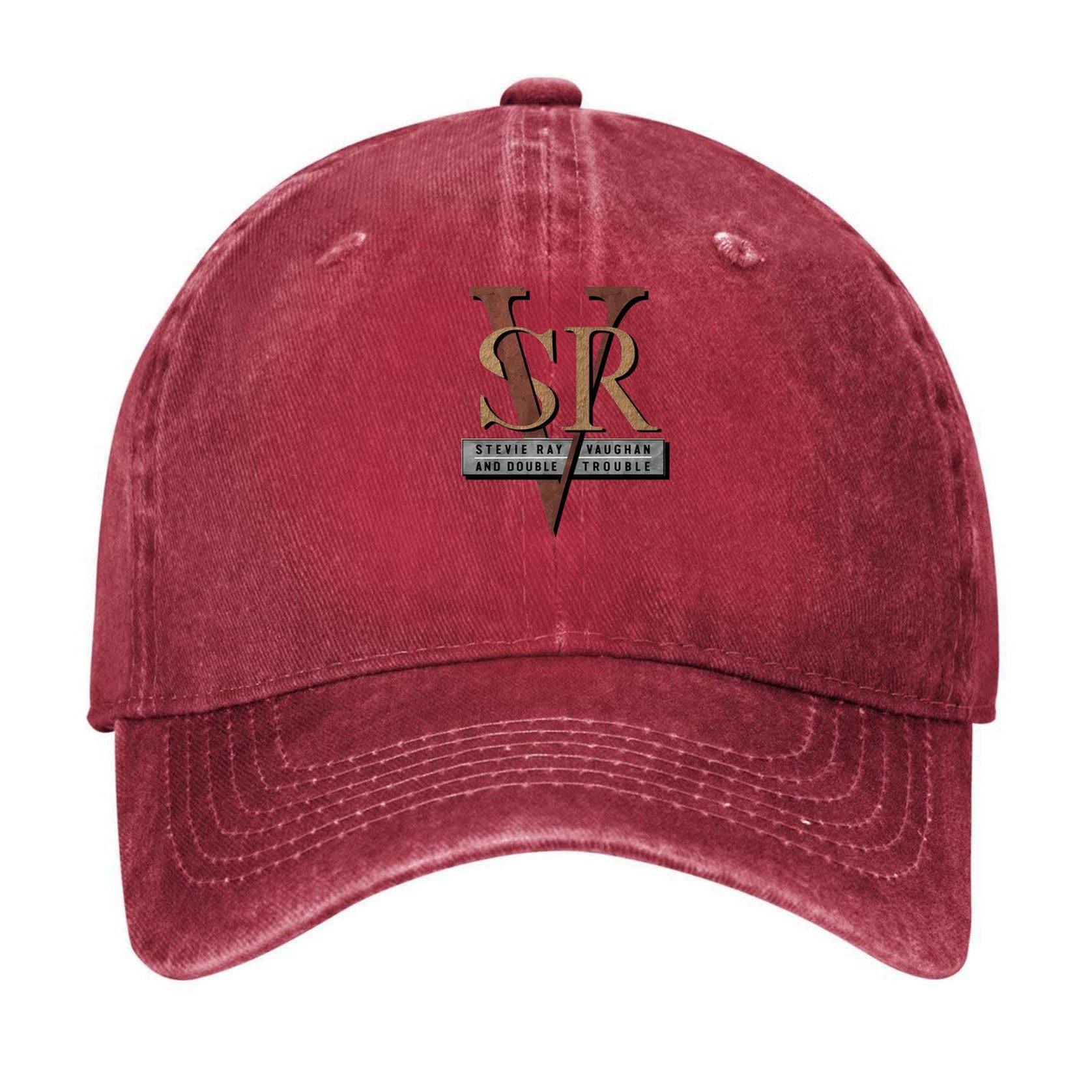 luuchrzz Stevie Ray Vaughan and Double Trouble Logo Red Vintage Washed Cotton Blank Baseball Cap Adjustable Dad Hat for Men Women
