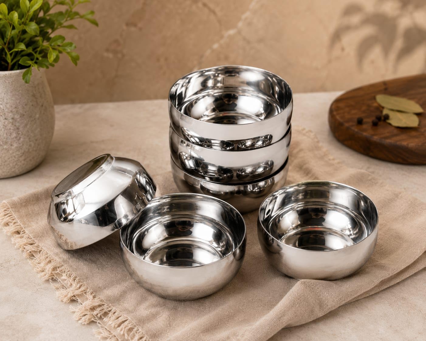 Stainless Steel Bowl Set of 6 | Steel Katori Set | Food Grade Serving Bowls | Mirror Finish | Rust Resistant | Dry Fruit Bowl | Snack Bowl Dessert Bowl | Ice Cream Bowl | Chutney Bowl-image-1