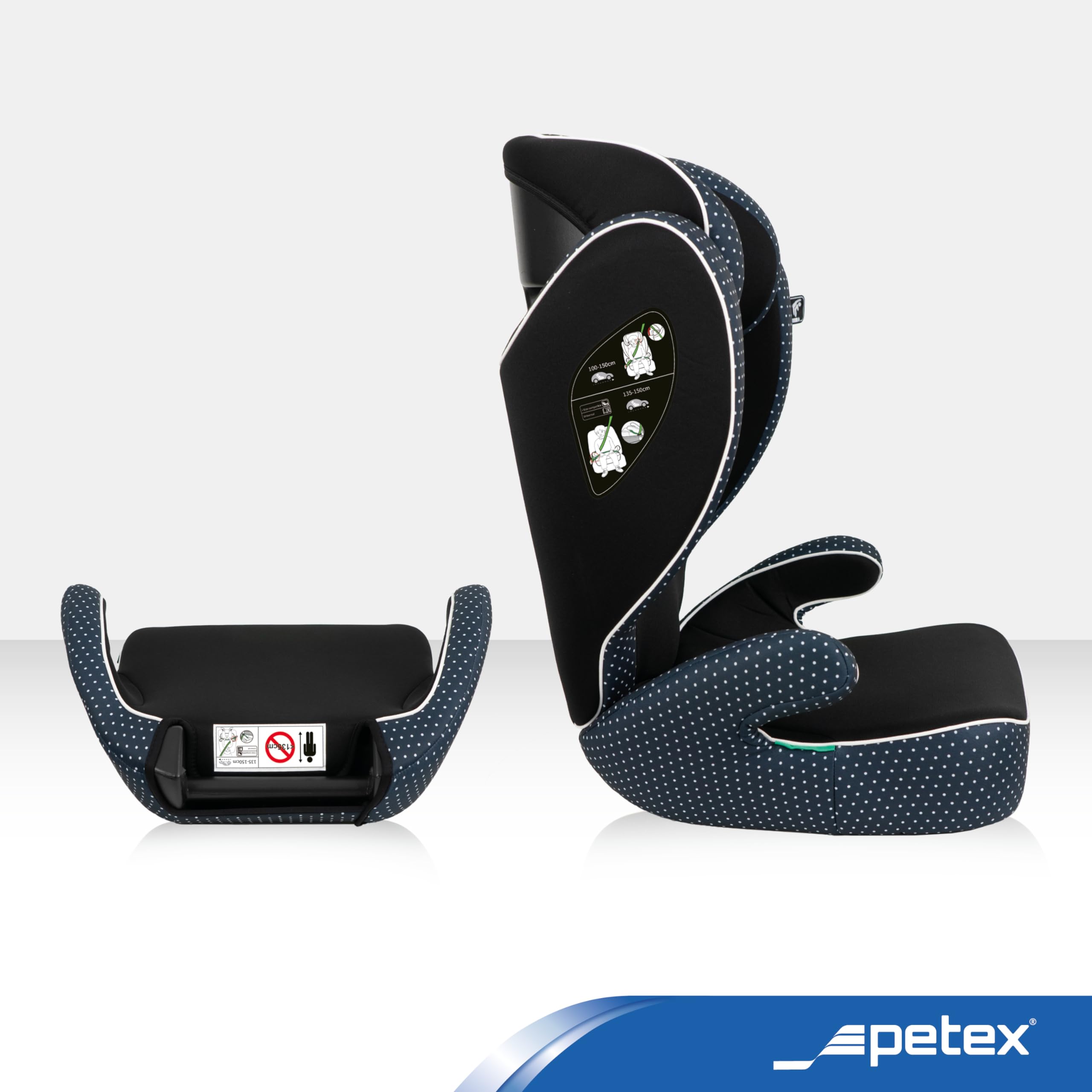 PETEX Fotelik samochodowy Basic i-Size zgodny z ECE R129 dla dzieci w wieku ok. 100-150 cm, regulowana wysokość fotelika samochodowego w kolorze niebieskim, 1 sztuka