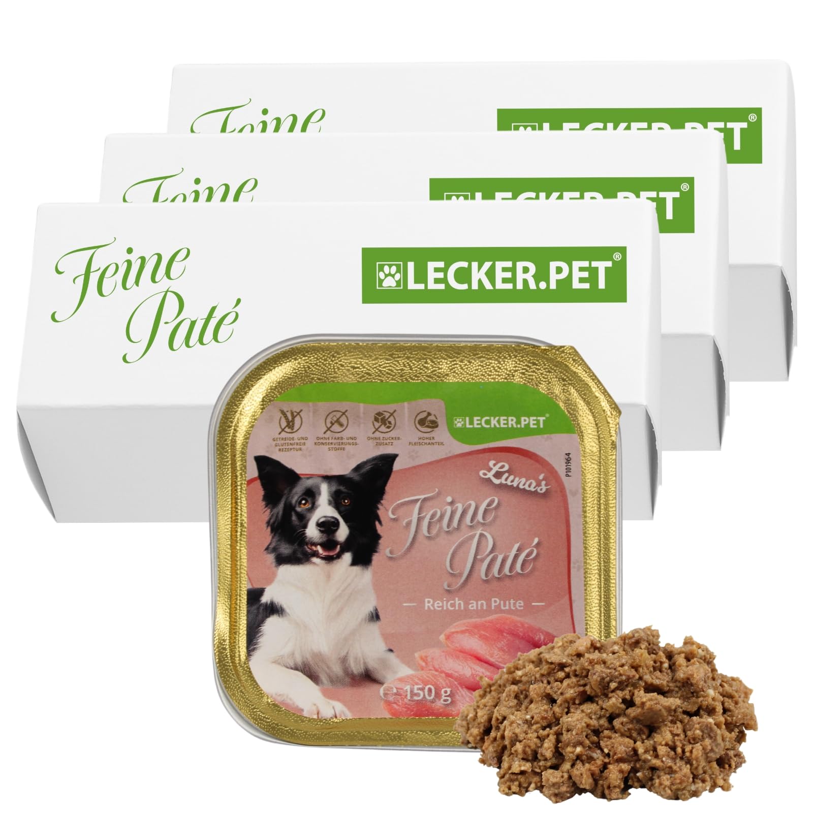 Lecker.Pet® 33 x 150 g Luna's pâté Fine Riche en Dinde, Aliment pour Chiens