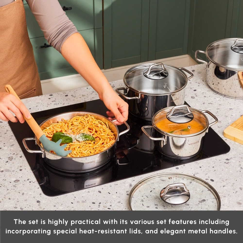 Karaca Belgrade 15 Piece Stainless Steel Wedding Set Pan Set Teapot Cooking Pot Set