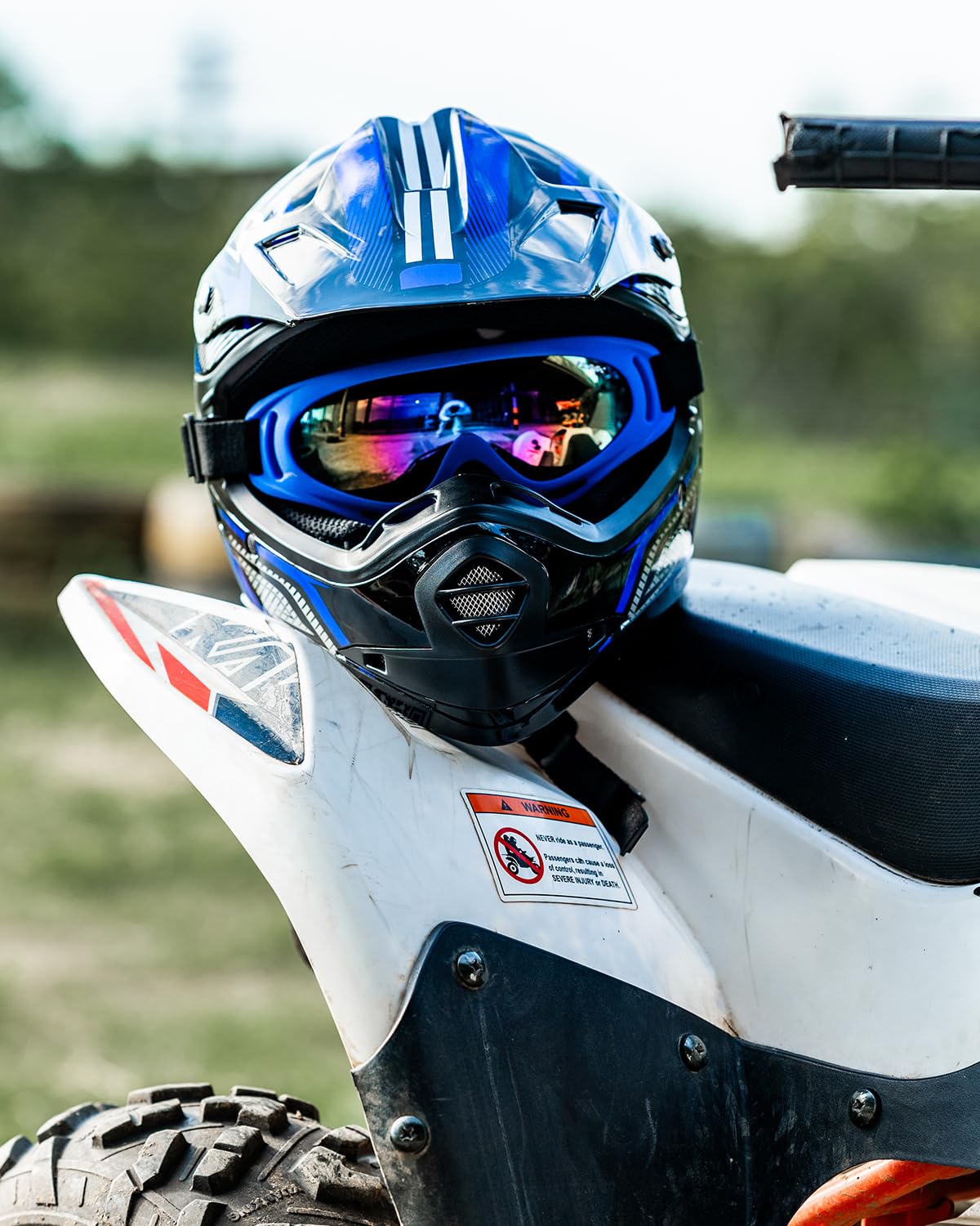 ILM Youth Kids ATV Motocross Helmet Goggles Sports Gloves Dirt Bike Motorcycle Off Road DOT Approved B07 (Youth-L, Blue/Silver) : Automotive