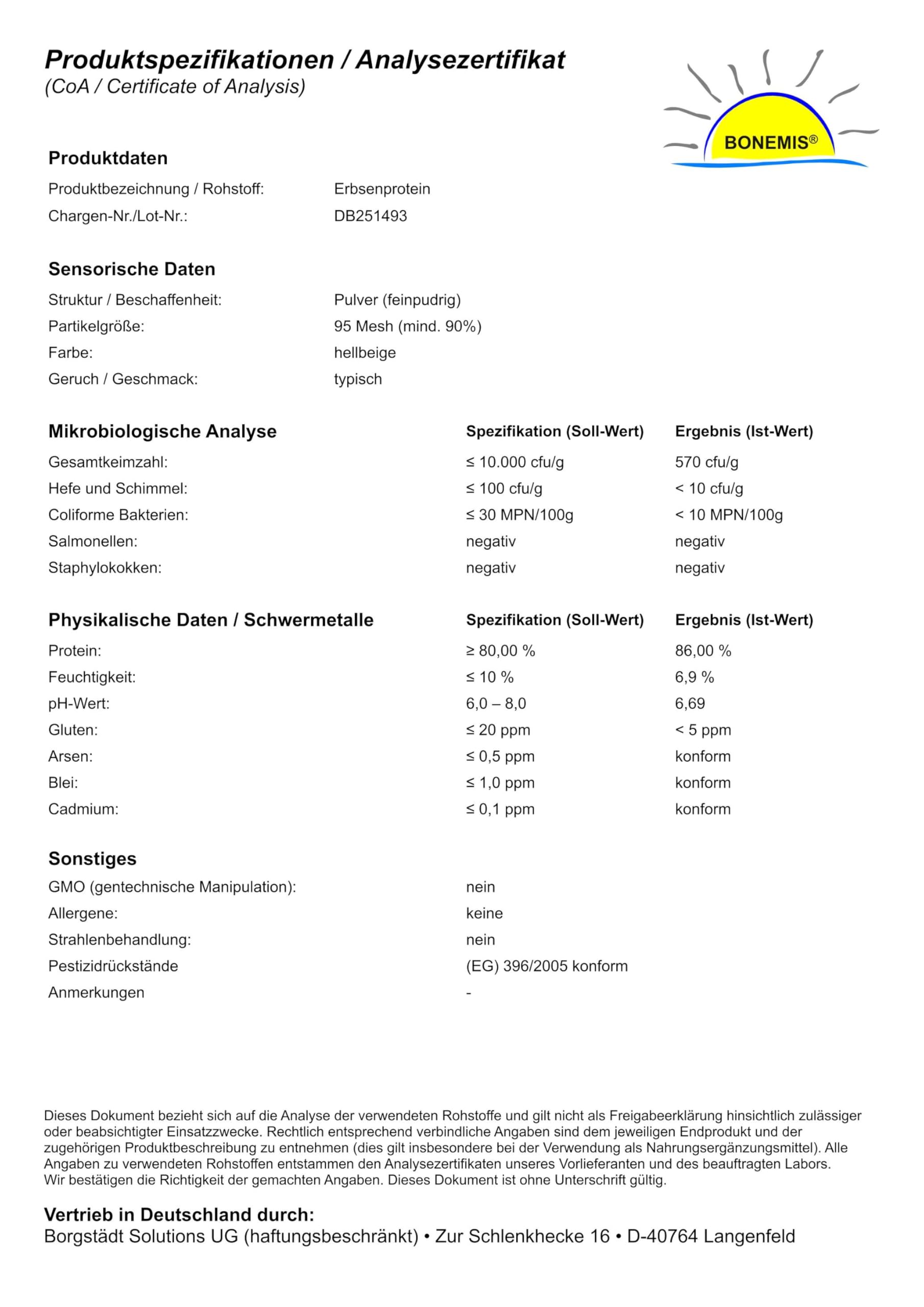 Erbsenprotein (86% Eiweiß, 18 Aminosäuren, vegane Premiumqualität), 2 kg (2x 1 kg) im Beutel, ohne Zusatzstoffe, Bonemis®