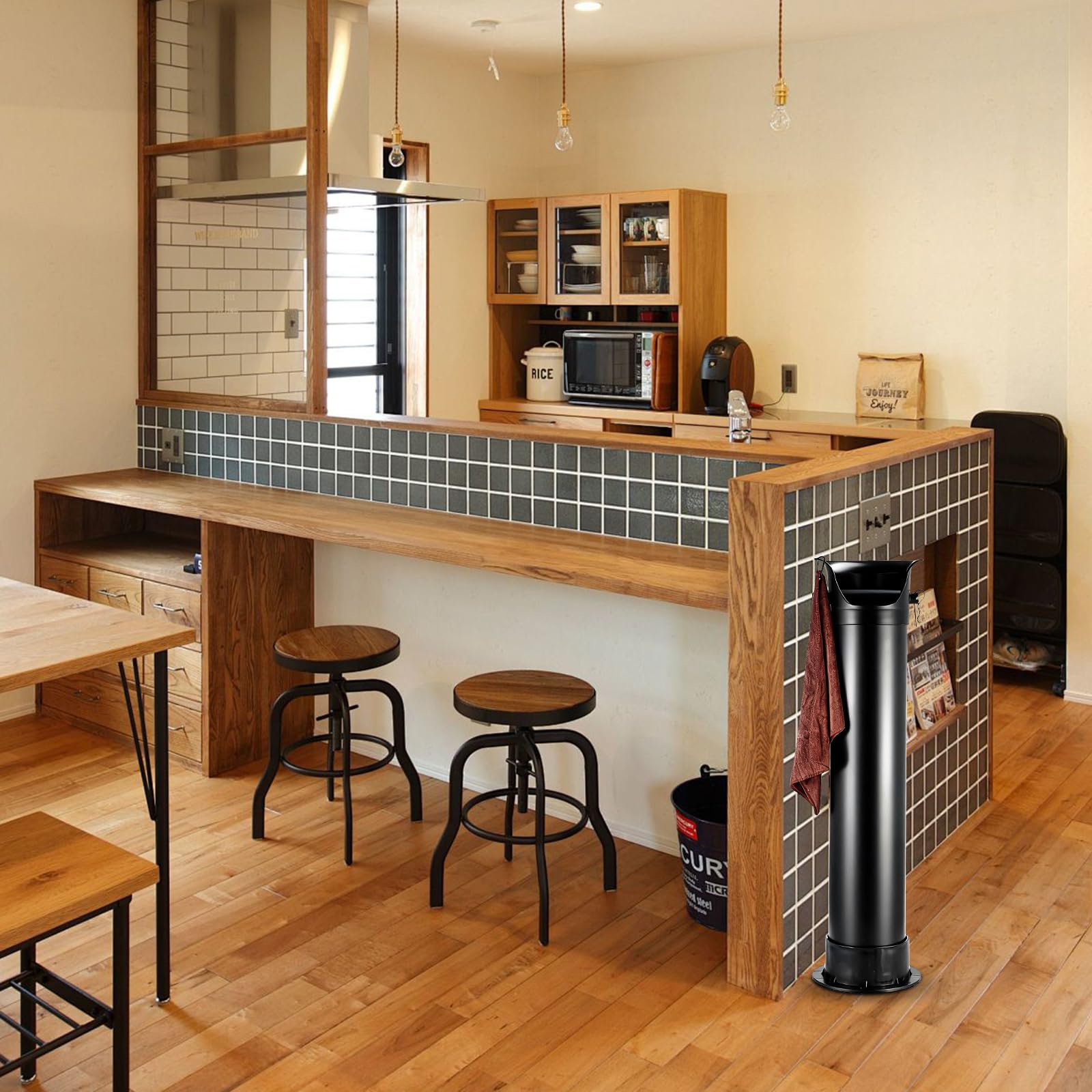 Caja para café con gancho y toalla, recipiente para café espresso con gran capacidad (22,4 x 21,3 x 85,9 cm), para restaurantes, cafés y bares