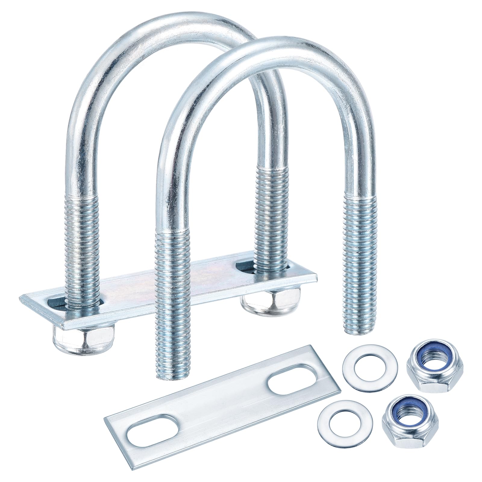 METALLIXITY U Bolts 4Set (M10x50x90mm), Round U Bolt Kits Carbon Steel with Nylon Lock Nut Washers Plates - for Construction, Pipe, Trailer, Automotive, Leaf Spring Fastener