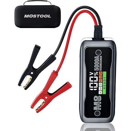 MOSTOOL M8 Car Jump Starter 5000A, 12V UltraSafe Portable Battery Booster with LED Display, Fits All Gas Engines and Up to 10.0L Diesel Engines