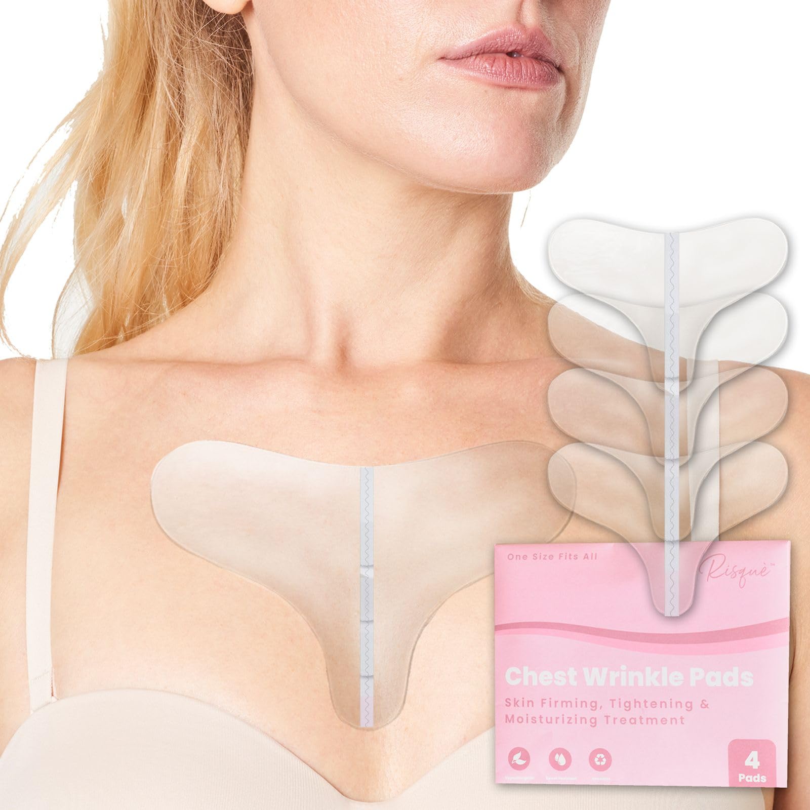 4 Pack Chest Wrinkle Pads - Reusable Silicone Décolleté Wrinkle Patches for Smoother, Youthful Skin - Medical Grade, Hypoallergenic, and Long-Lasting