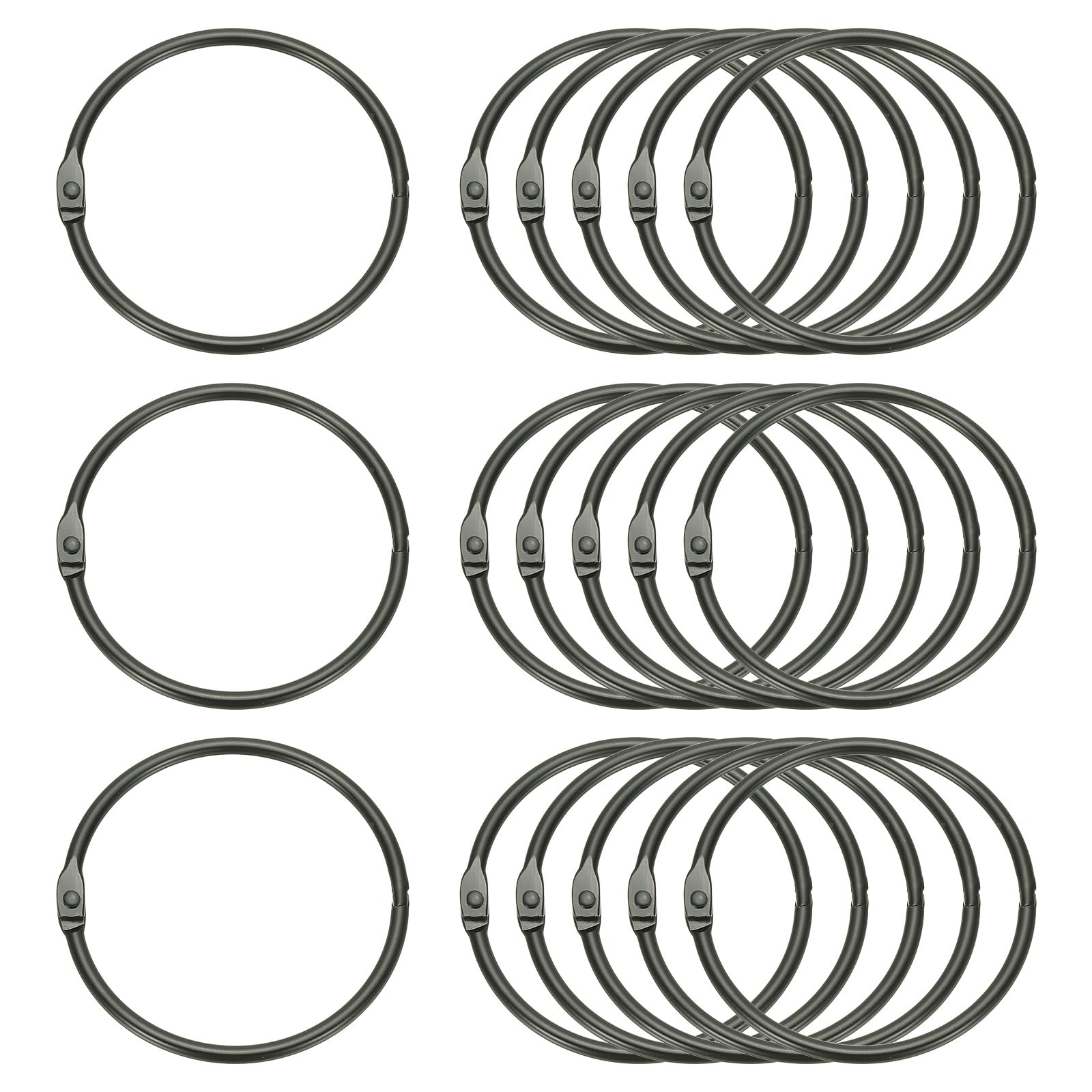 PATIKIL 18Pcs Loose Leaf Binder Rings, 3.3 Inch Metal Open Card Rings Heavy Duty Book Rings for Key Index Card Rings Paper Rings Office, Black