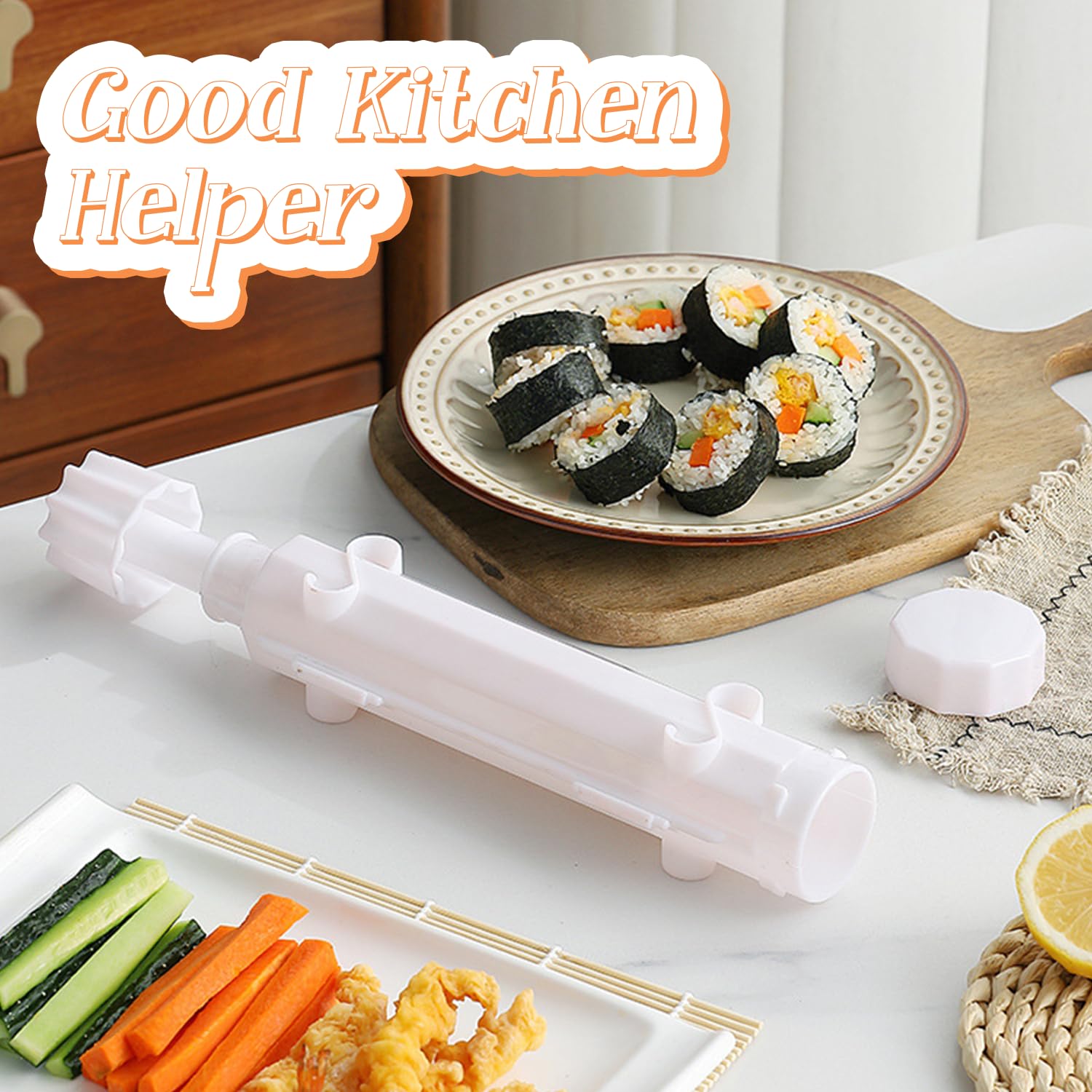 Kit de fabricación de sushi, rodillo de sushi, máquina de sushi, kit de sushi, perfecto para manualidades de rodillo de sushi con arroz, verduras y carne, juego de herramientas de sushi ideal 7