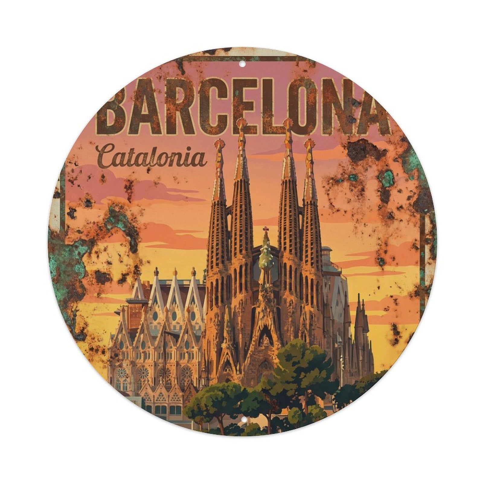 Fqnyr Style Metal Tin Sign Vintage Travel Barcelona Spain Souvenir