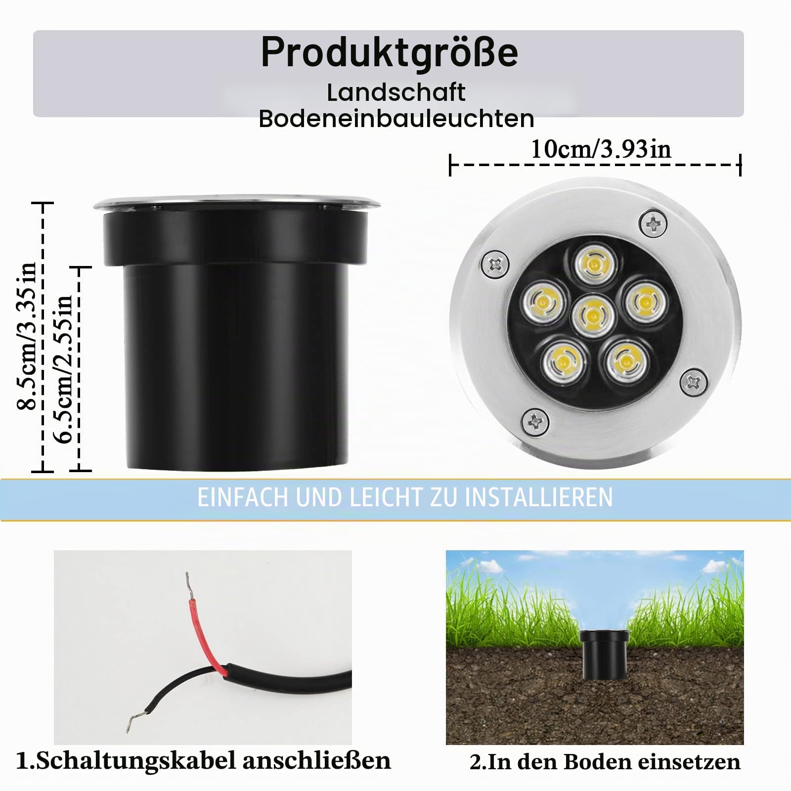 6W Bodeneinbaustrahler Aussen LED Bodenstrahler Garten wegeleuchten außen 12V 24V Landschaftsbeleuchtung IP67 wasserdicht für Aussen Wegbeleuchtung Garten Terrasse Treppen,Warmweiß