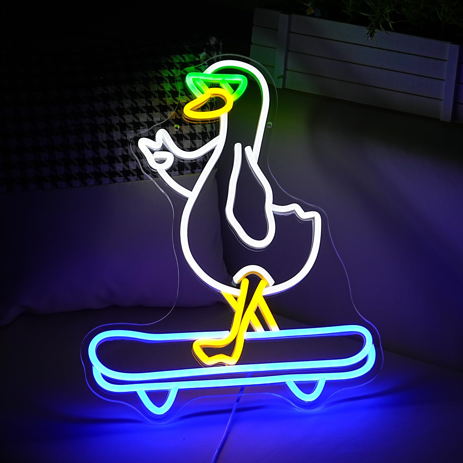 LIUOZHTEA Duck Neon Sign Cool Skateboard Glasses Duck Neon Light