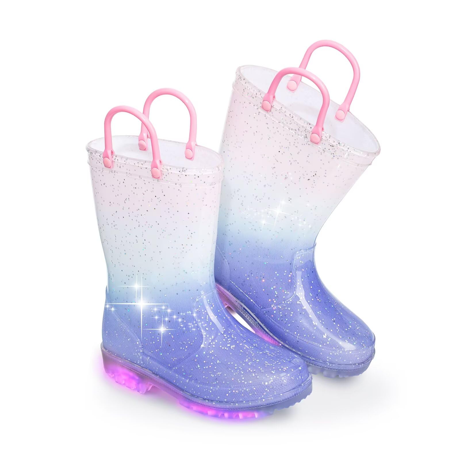EUXTERPA Stivali da pioggia con glitter per bambini con manici per bambini da 1 a 9 anni