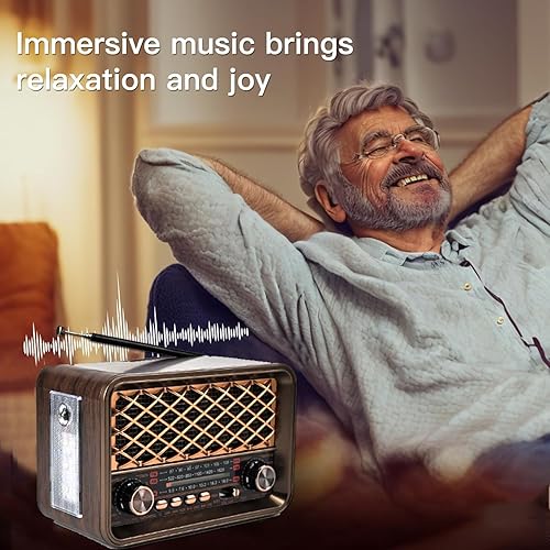 Miniatura 5 de Radio de transistor retro, altavoz Bluetooth portátil manos libres con batería AM FM SW Radio, reflector LED, batería recargable de iones de litio,