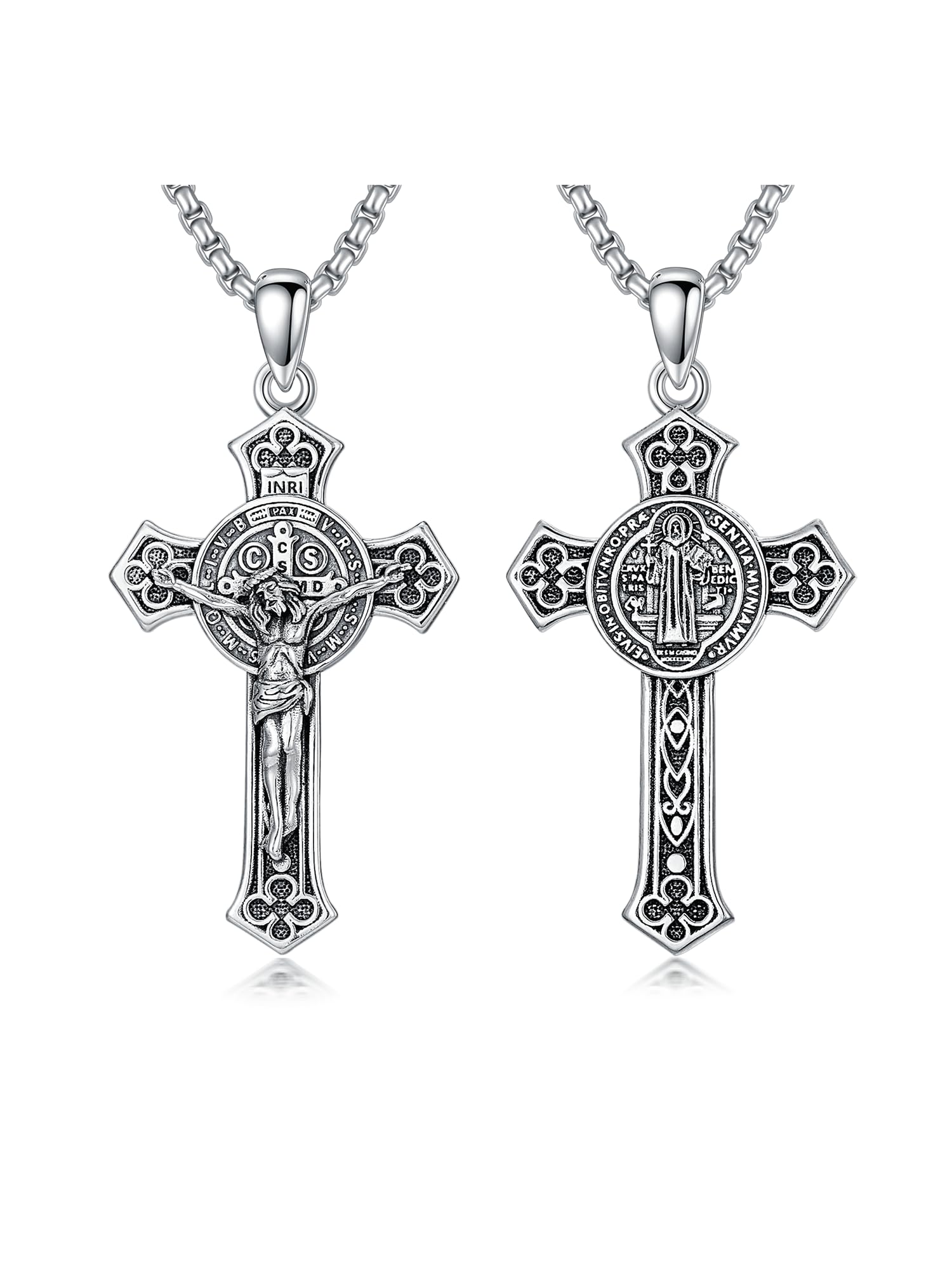 925 Sterling Silver Cross Pendant Necklace for Men Women Amulet Necklace Protection Jewelry Religious Gifts(With Gift Box)