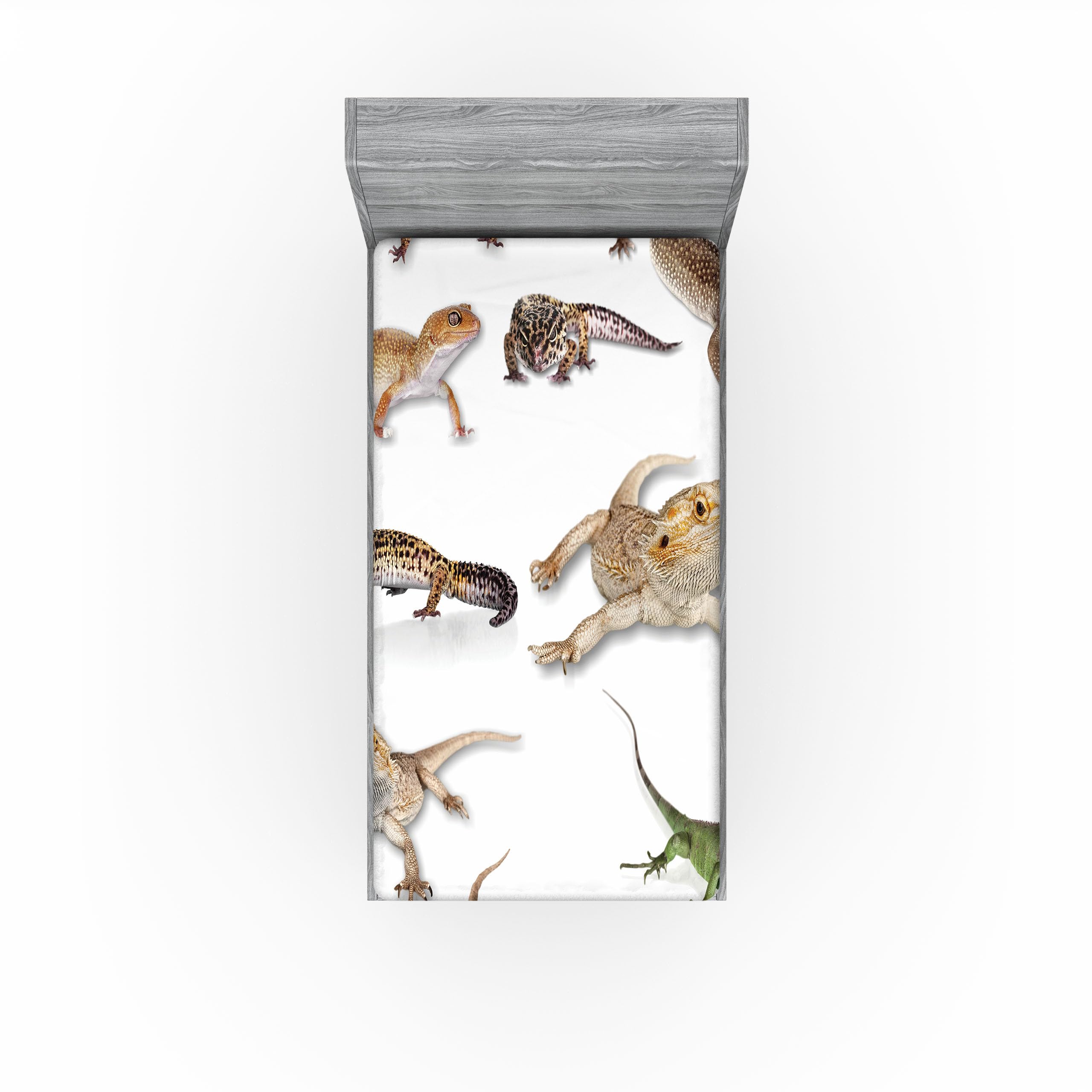 Ambesonne Animal Print 2 Pack Fitted Sheet, Prehistoric Reptile, Bed Cover All-Round Elastic Deep Pockets 2 Pieces, Package Contains 2 Twin XL Size Fitted Sheets, Brown White