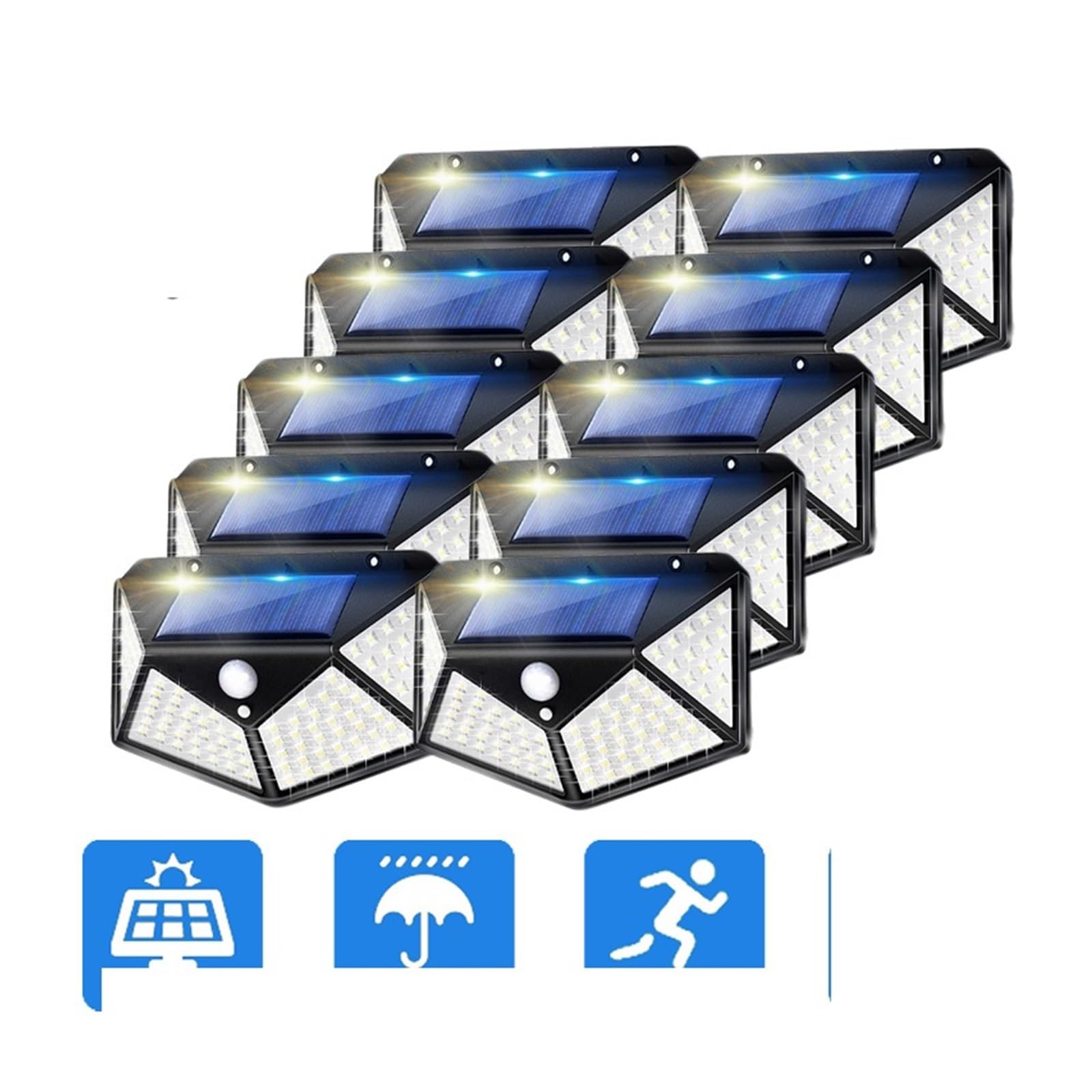 Luces solares al aire libre 100 LED Sensor solar Luz de movimiento 3 modos Lámpara inalámbrica solar al aire libre IP65 Luces de pared impermeables(6PCS)