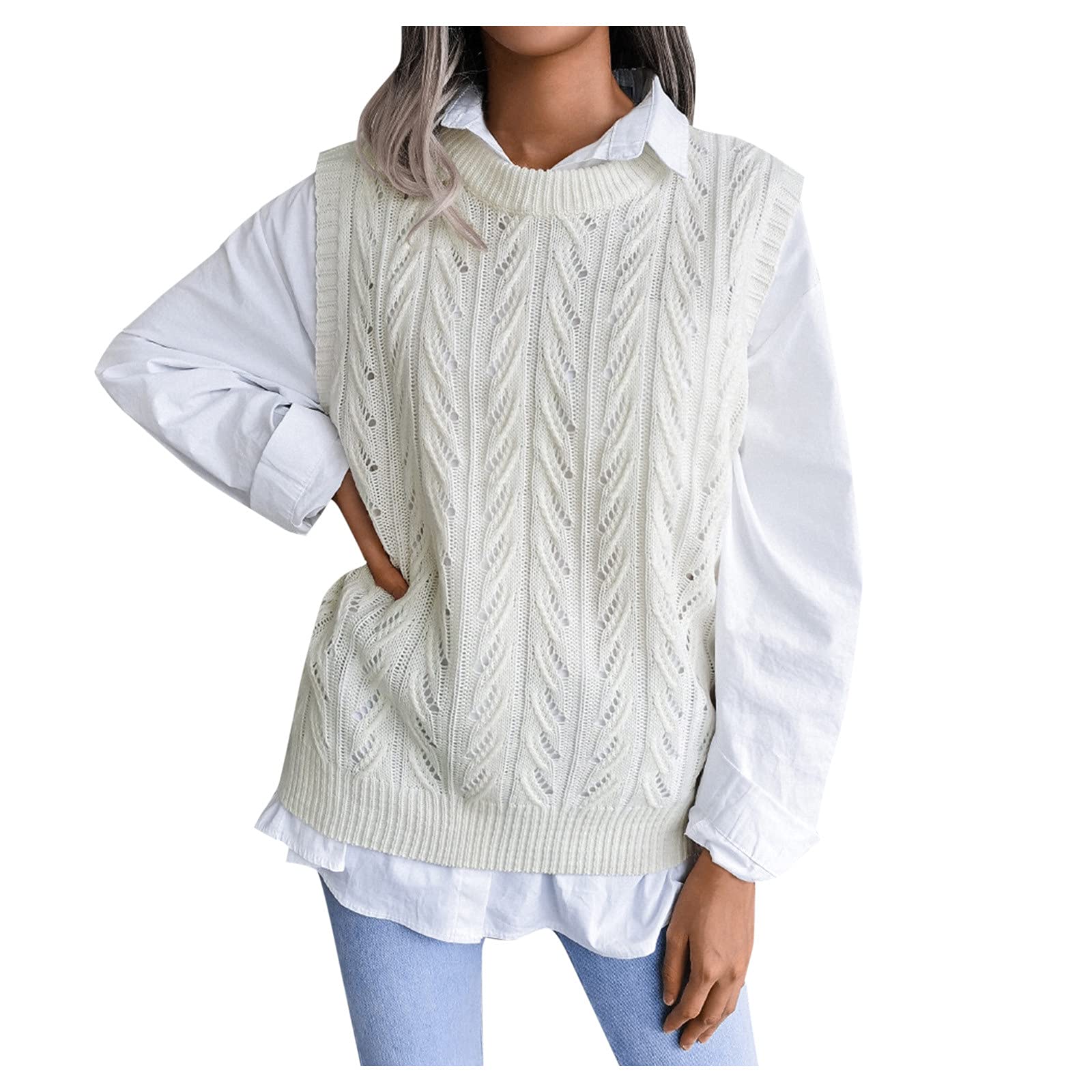 Gilet Tricoté Sans Manches Femme - Pull Décontracté Rétro En Cachemire, Grandes Tailles