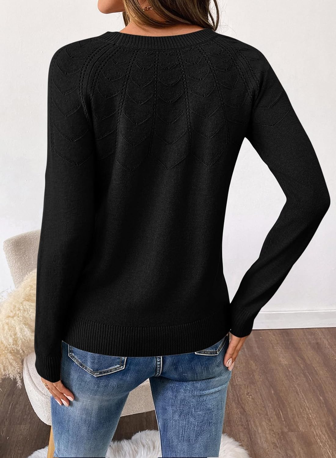 SHEWIN Sweaters for Women Crochet Long Sleeve Crew Neck Sweater Lightweight Shirts Tops Fall Fashion 2025 - Image 6