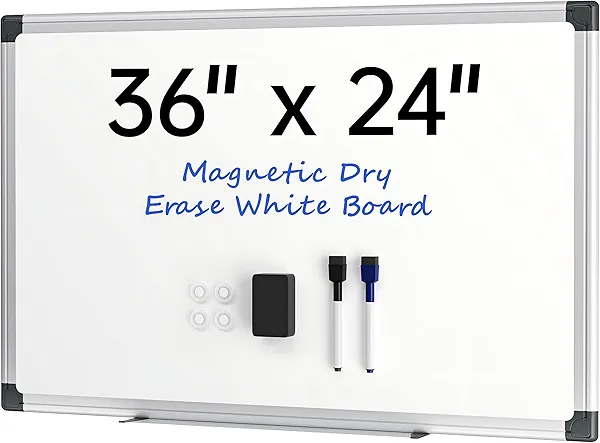 VUSIGN 36" x 24" Magnetic Whiteboard for Wall, Dry Erase Board with Silver Frame, Hanging White Board for Office, Home, Classroom, Conference Room – Accessories Included