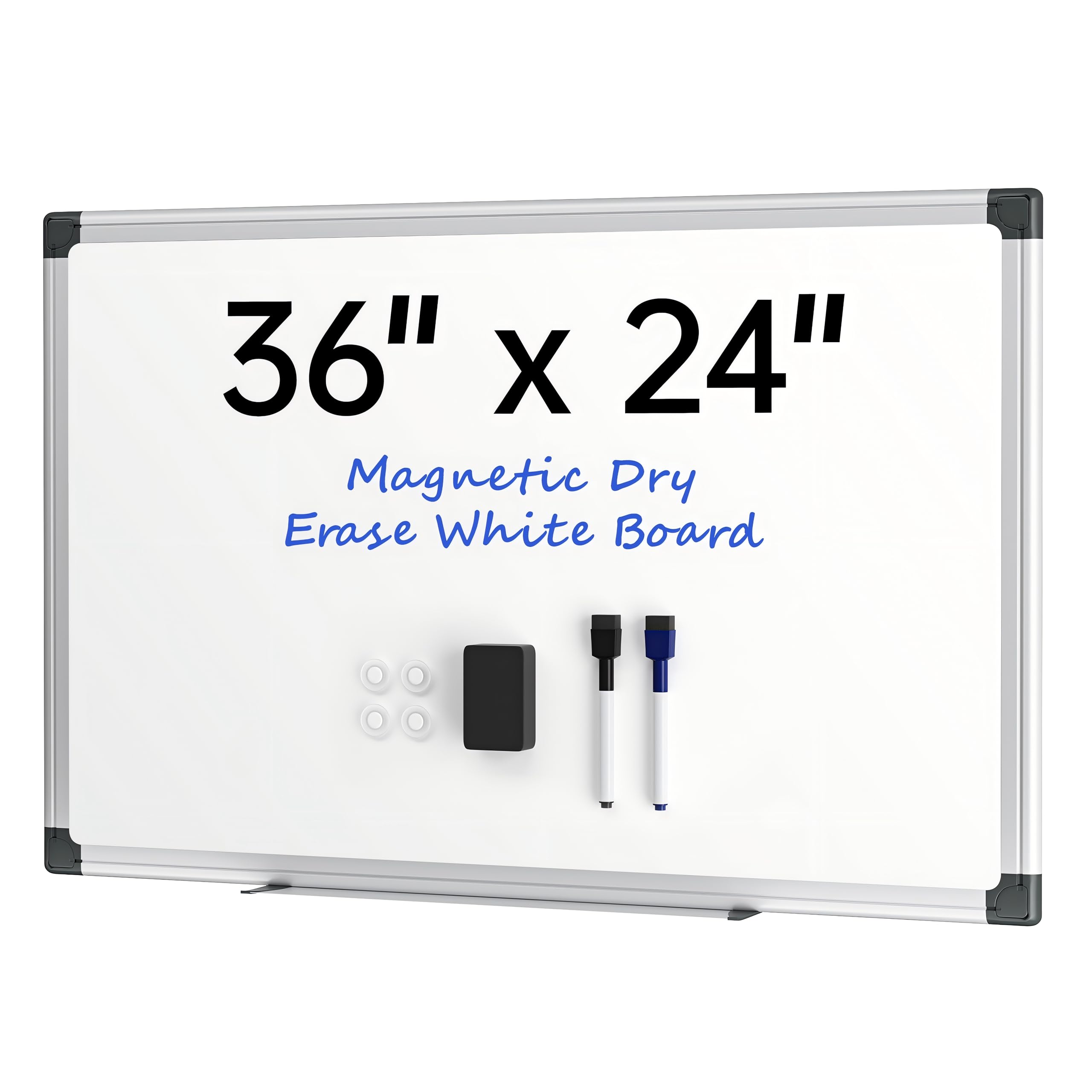 VUSIGN 36" x 24" Magnetic Whiteboard for Wall, Dry Erase Board with Silver Frame, Hanging White Board for Office, Home, Classroom, Conference Room – Accessories Included