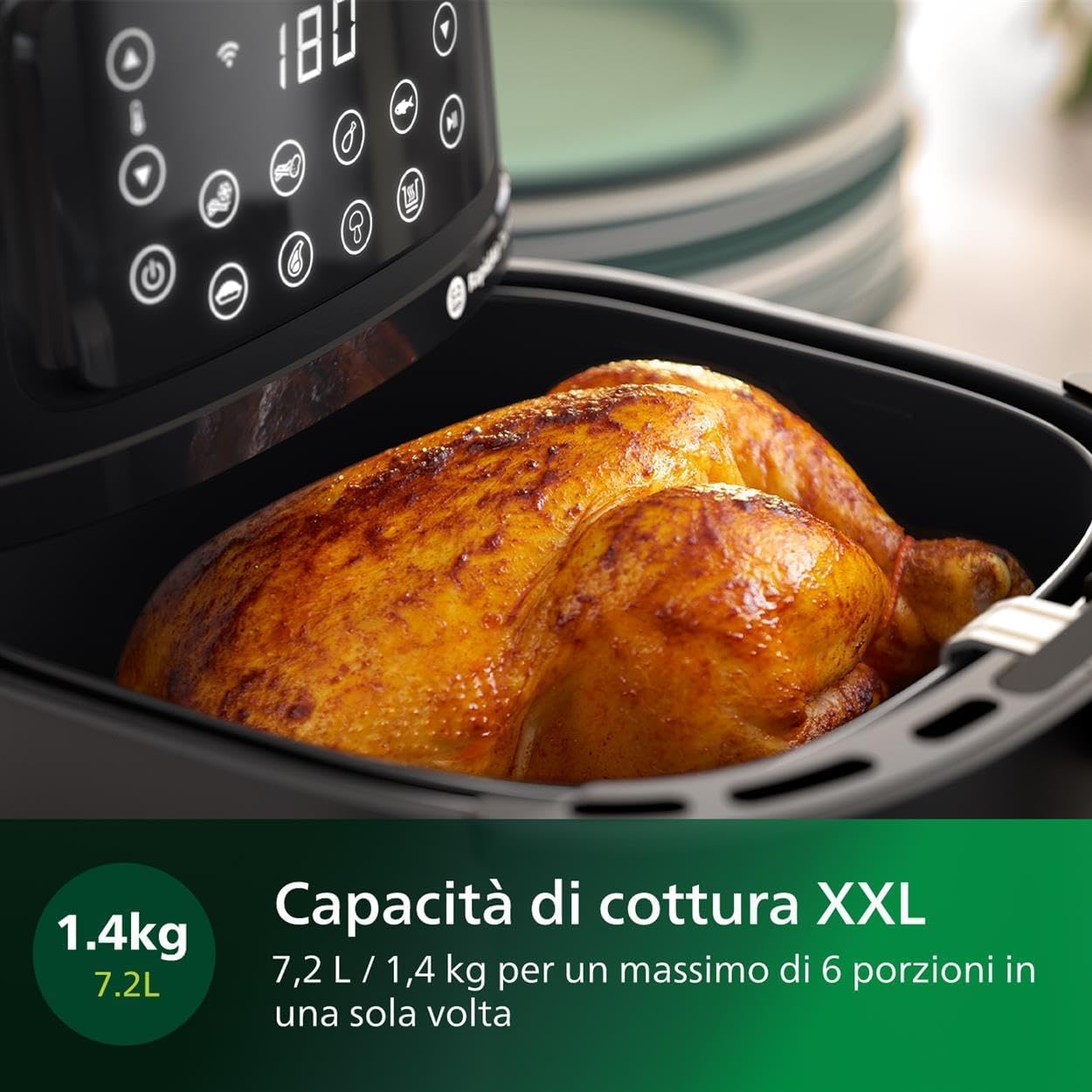 Philips Serie 5000 Airfryer XXL Connessa – 16 Funzioni di Cottura, Fino al 90% di Grassi in Meno, Compatibile con App e Alexa, Capacità 7.2L, Facile da Pulire, Ricette Salutari (HD9285/90)