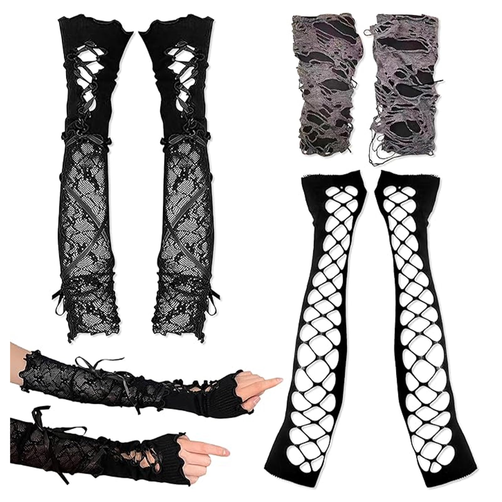 exylosluxek Fingerless Lace Arm Sleeves, Gothic Clothes for Women, Steam Punk Accessory, Steam Punk Outfits for Women, Y2K Alternative Arm Warmers, 3 Pairs