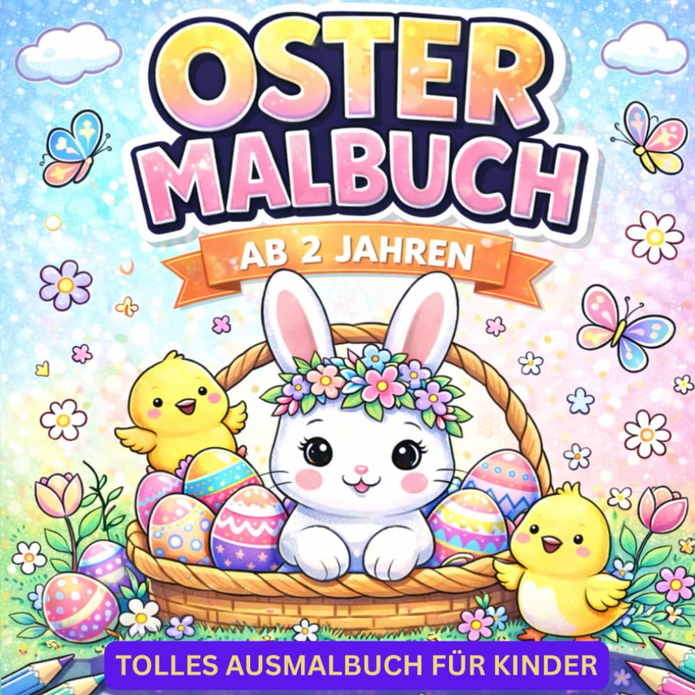 Oster Malbuch für Kinder ab 2 Jahren: Großes Ausmalbuch zu Ostern für Mädchen und Jungen – süße Osterhasen, Küken & Ostereier • Rückseiten geschwärzt gegen Durchdrücken