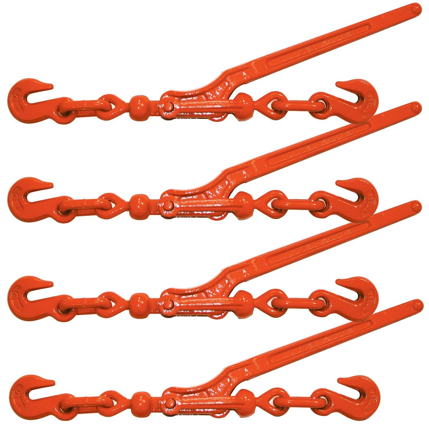 VULCAN Load Binder with 2 Grab Hooks - 4 Pack - Lever Style - 5,400 Pound Safe Working Load - for 5/16 Inch Grade 70 or 3/8 Inch Grade 43 Chain