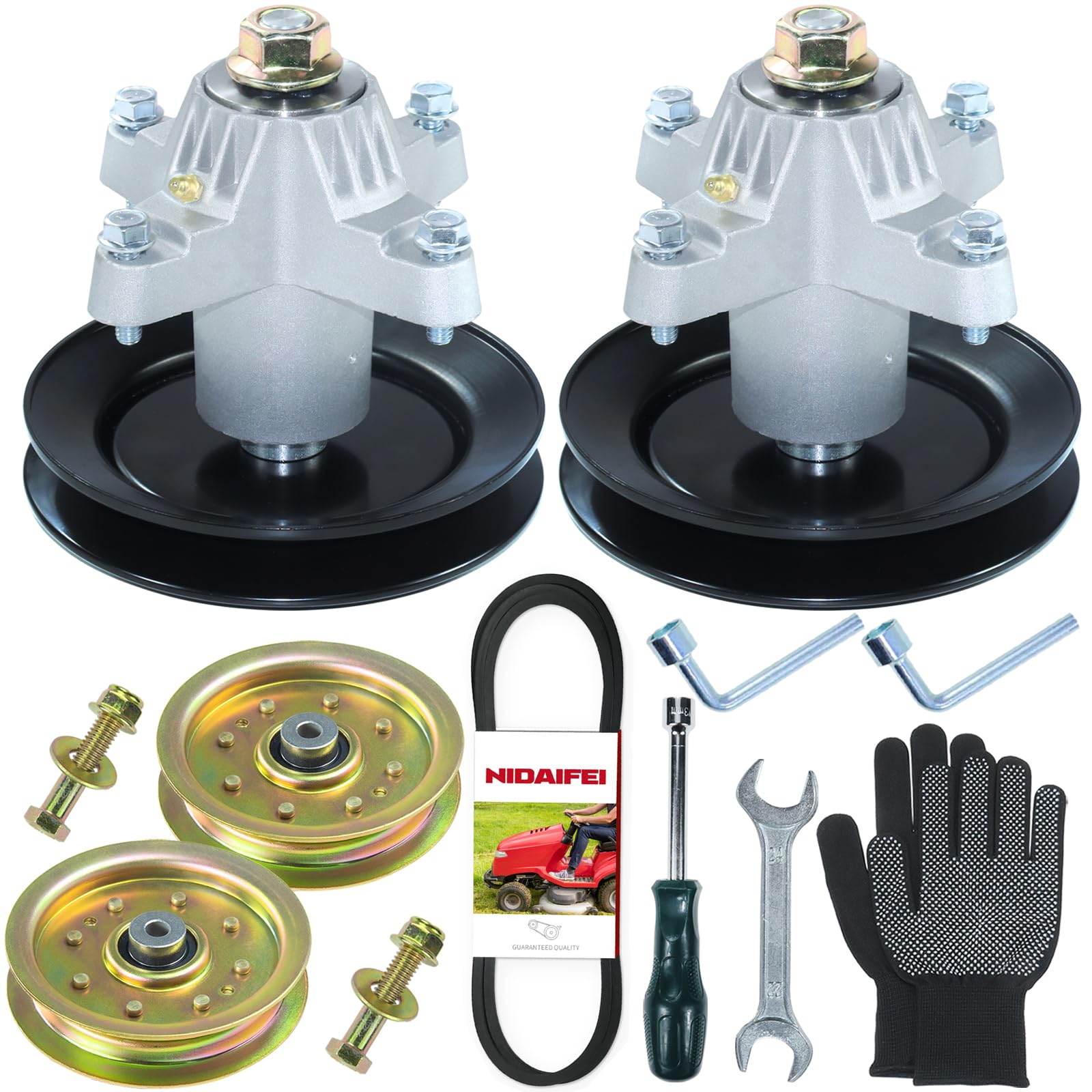 NIDAIFEI Greased 2 Pack 918-04456 Spindle Assembly with 756-04129 Pulley 954-04060C Belt Replaces MTD 918-04456, 618-04456, 618-04456A, Cub Cadet 618-04461, MTD 918-04456B Spindle Assembly, 918-04461